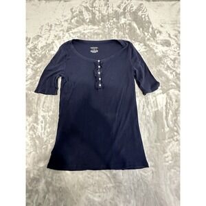 Merona Shirt Womens Pullover Top Sz Medium Half Sleeve Lightweight 5 Button EUC‎